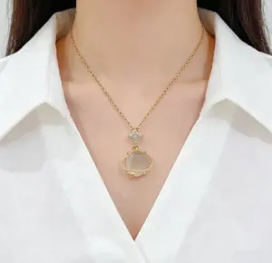 Wholesale Ice Cream Necklace For Sibling Suit, Waterproof 304 Stainless Steel With 14K Gold Plated UV Coating And Artificial Gemstones