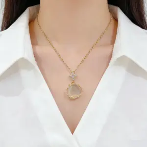 Wholesale Ice Cream Necklace For Sibling Suit, Waterproof 304 Stainless Steel With 14K Gold Plated UV Coating And Artificial Gemstones