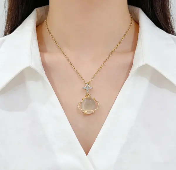 Wholesale Ice Cream Necklace For Sibling Suit, Waterproof 304 Stainless Steel With 14K Gold Plated UV Coating And Artificial Gemstones