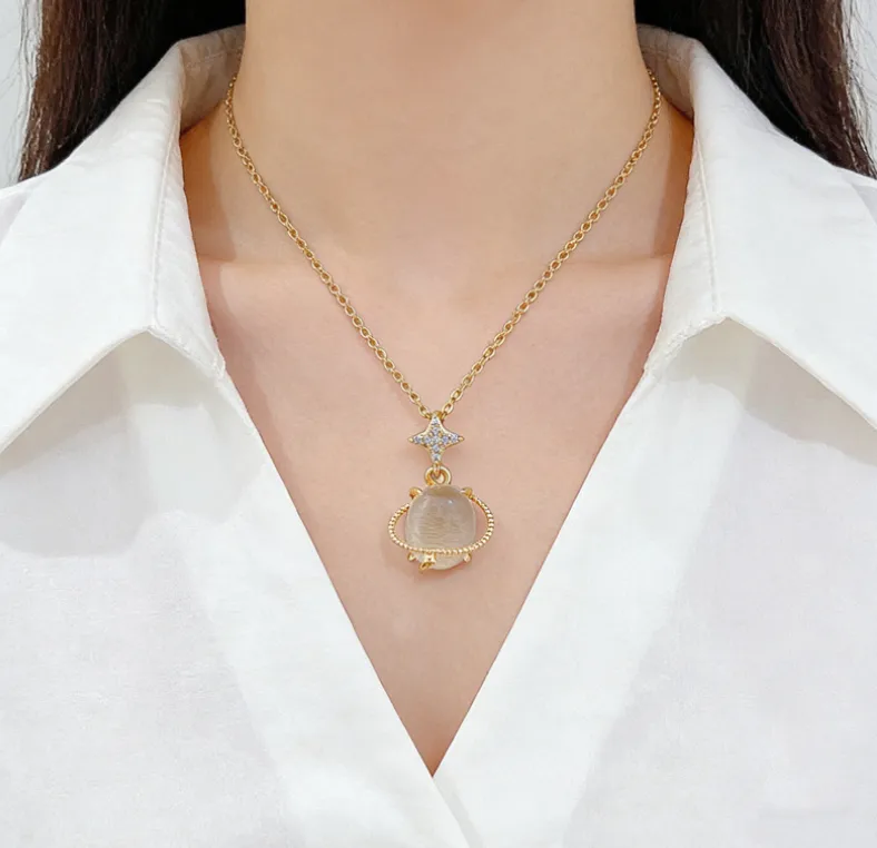 Wholesale Ice Cream Necklace For Sibling Suit, Waterproof 304 Stainless Steel With 14K Gold Plated UV Coating And Artificial Gemstones