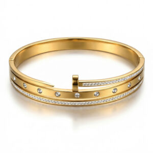 Wide version with diamond double-ended nail bracelet / Vacuum real gold electroplating in full-body stainless steel furnace