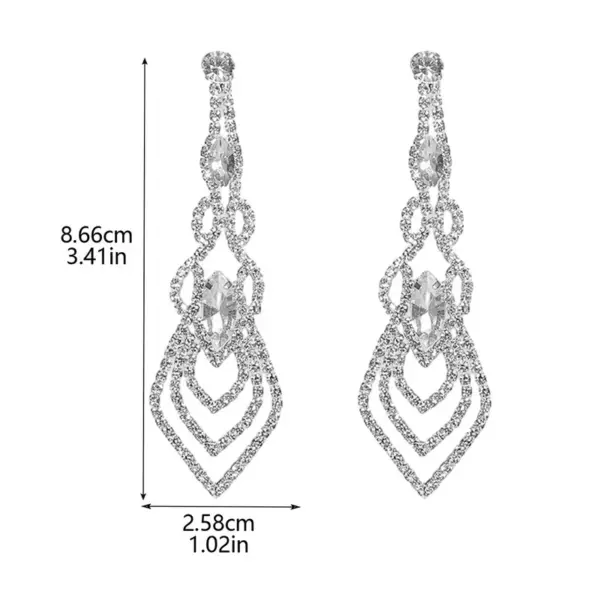 Wholesale Rhinestone Tassel Rhombus Geometric Stud Earrings Full Copper Material Full Diamond Earrings Street Style Silver Plated Drop Earrings