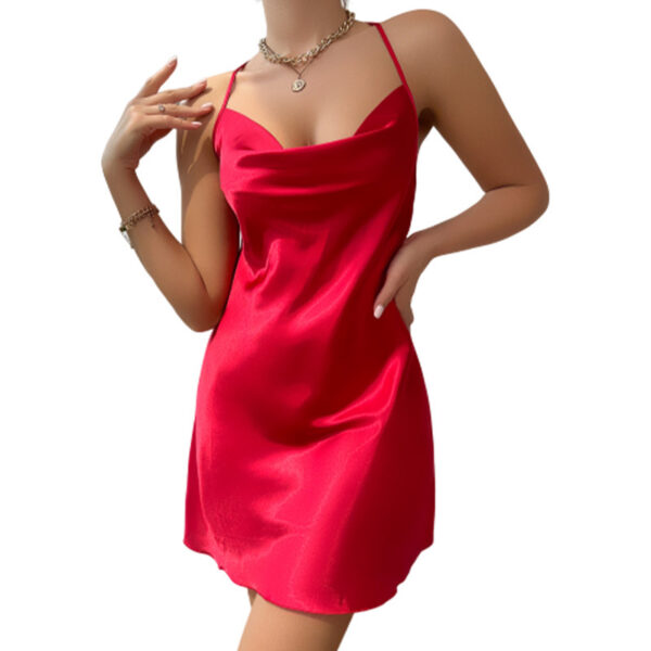 Wholesale Summer Ice Silk Satin Slip Skirt Mid-length Seductive Sexy Nightgown Women's Imitation Silk Casual Slip Nightgown