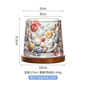 Contrast color bubble rotating whiskey Cup with wooden tray