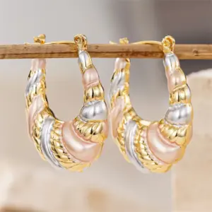 Wholesale Three-dimensional Geometric Earrings For Women In Copper With KC Golden Plated Water Plating And 0.03µm Thickness