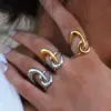 Wholesale Summer Ladies Geometric Lines Stainless Steel Ring Adjustable Size Vacuum Plated 18K Gold Elegant French Style Jewelry Accessory