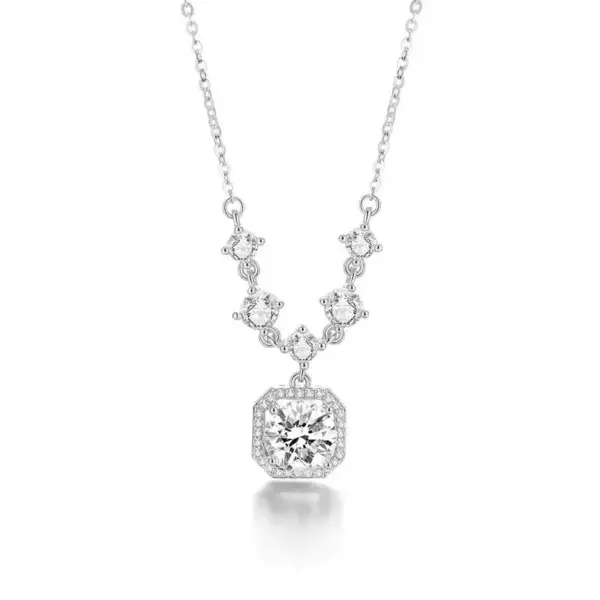 Wholesale Square Inlay Pendant Necklace For Women In Copper With 18K Real Gold Plated Water Plating And Artificial Rhinestones On Cable Chain