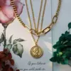 Wholesale French Vintage Double-Sided Portrait Pendant Three-Layer Titanium Steel Necklace Women's Ins Style Geometric Patterned Jewelry
