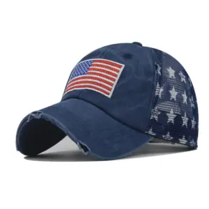 Wholesale Women's Classic Style American Flag Embroidery Curved Eaves Baseball Cap