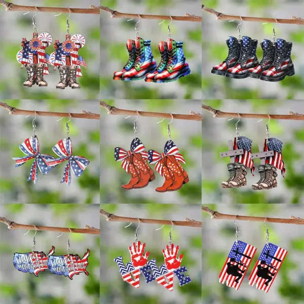 Wholesale 1 Pair Retro Bow Knot Boots Wood Drop Earrings