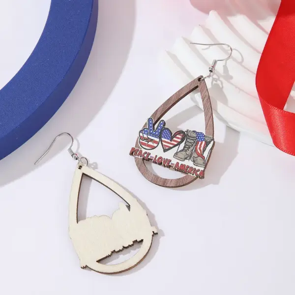 Wholesale 1 Pair Novelty Streetwear Water Droplets American Flag Boots Wood Drop Earrings