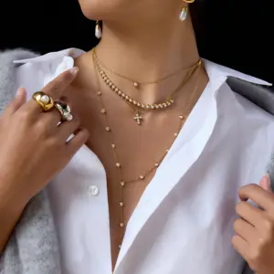 Wholesale Women - Classic Style / 18K Gold 304 Stainless Steel High Gloss Pearl Blade Chain Necklace Combination Geometric Handmade Chain