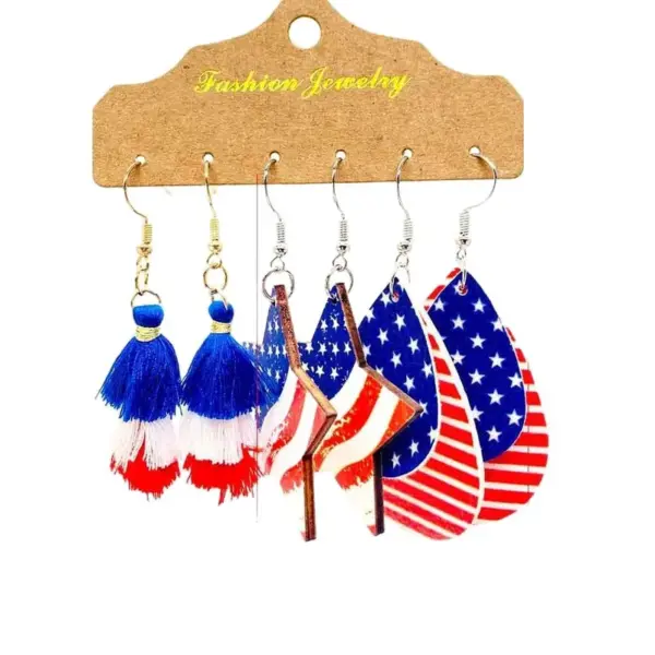 Wholesale New Independence Day Earrings Suit Red White Blue Tassel Earrings American Flag Printed Wooden Earrings