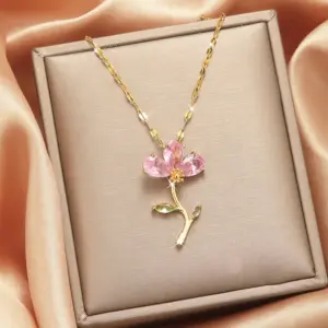 XL1470-19# Zircon Leaf Flower Necklace