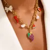 Wholesale Waterproof Fruit Necklace For Women, 304 Stainless Steel With 18K Gold Plated Finish And Zircon Inlay, Box Chain