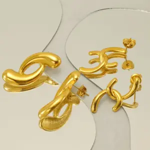Wholesale PVD Coated 18K Gold Plated Irregular Solid Color Stainless Steel Modern Style Simple Style Waterproof Non Tarnish Ear Studs