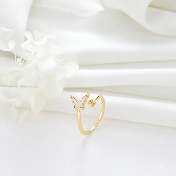 Wholesale Unisex Adjustable Butterfly Ring In Electroplated Copper With Shell Inlay