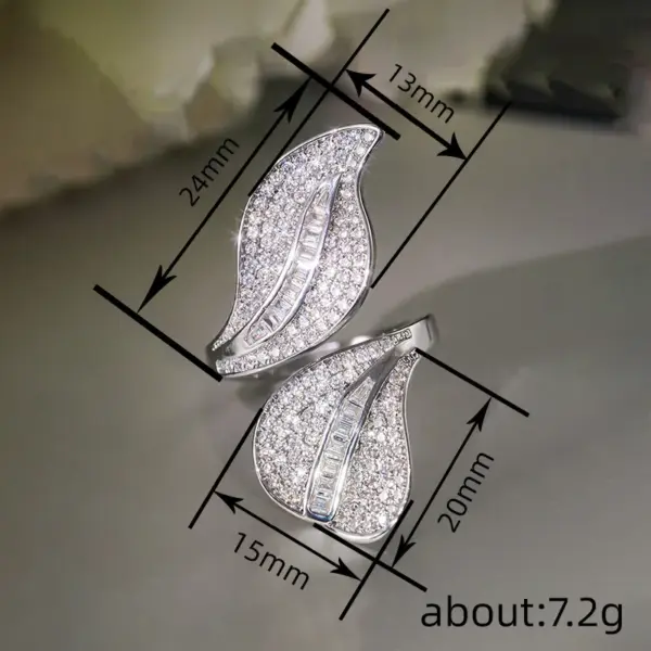 Wholesale Exaggerated Leaf Open Ring For Women In Copper Featuring White Color, 1 Piece Jewelry Accessory