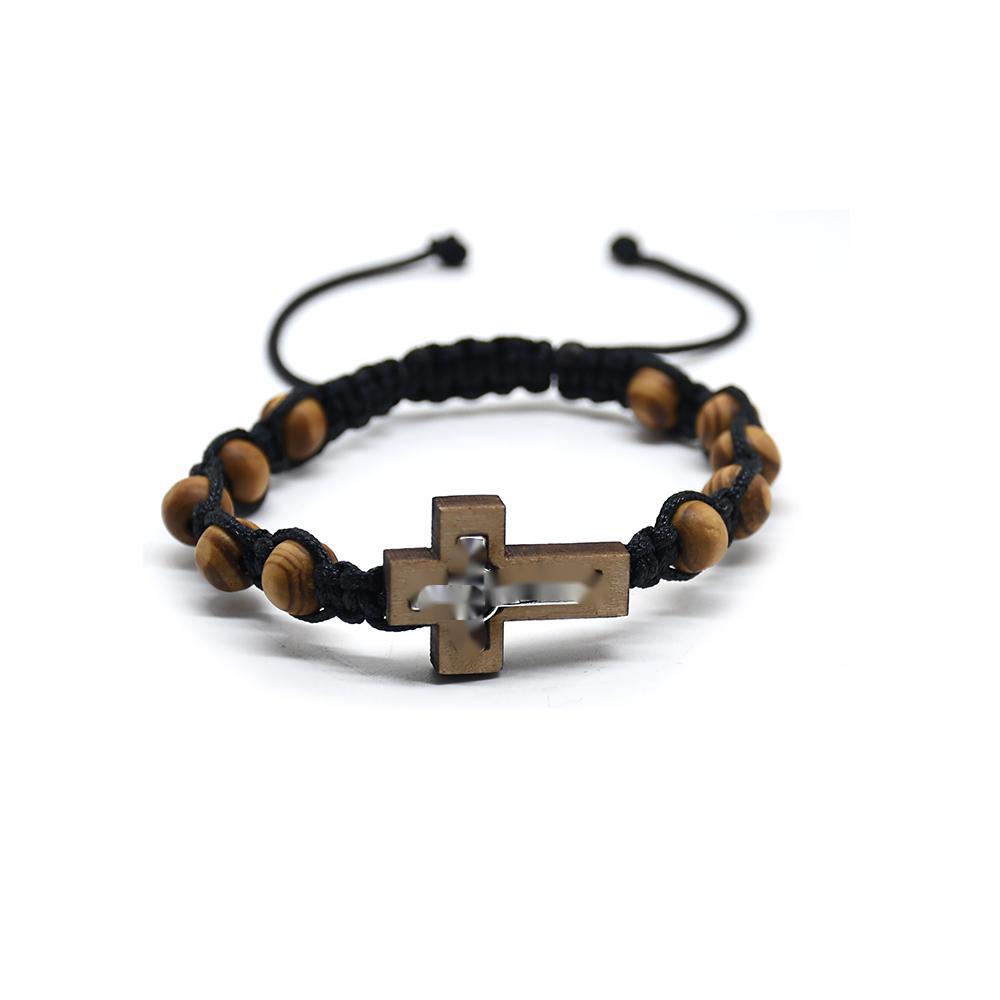 Wholesale Knot Cross Bracelet Alloy Pine Beads Woven Chinese Knot Rosary Beads Bracelet Adjustable E-commerce Foreign Trade