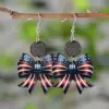 Wholesale Retro White Wood Bow Tie Print Drop Earrings For Women With 304 Stainless Steel Ear Pins