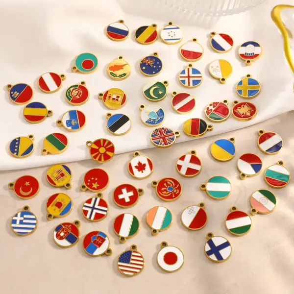 Wholesale National Flag Pendant In 304 Stainless Steel With 0.03µm PVD Coated 18K Real Gold Plating And Enamel Finish, 1 PCS Package