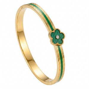 Five-flowered green glue tape with diamonds / True gold plating in full-body stainless steel furnace