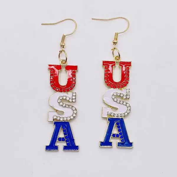 Wholesale Independence Day Star Alloy Earrings Festival Jewelry Heart Shaped USA Flag Design Women's Fashion Accessories