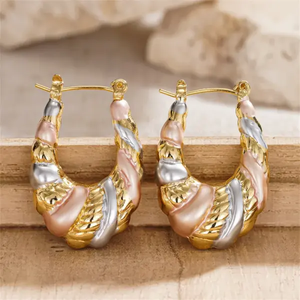 Wholesale Three-dimensional Geometric Earrings For Women In Copper With KC Golden Plated Water Plating And 0.03µm Thickness