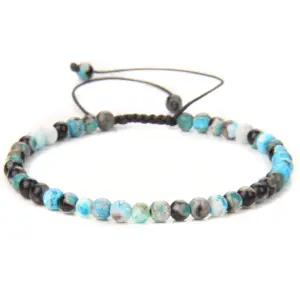 4mm Light Blue Fire Agate Braided Bracelet / Stretch