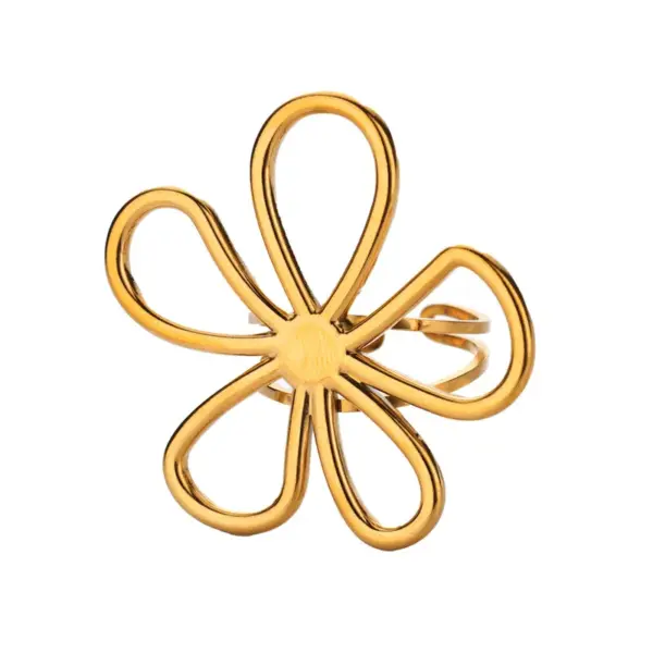 Wholesale Fashionable Retro Butterfly Flower Stainless Steel Ring 18K Gold Plated Simple Design Luxury Jewelry For Women European Style