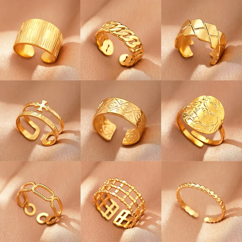 Wholesale Jewelry IG Style Retro Geometric 304 Stainless Steel 18K Gold Plated Plating Open Rings