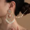 Wholesale Luxury Teardrop Rhinestone Pearl Tassel Earring Set With Chain For Women Ethnic Style Personality Jewelry Combination - Nihaojewelry