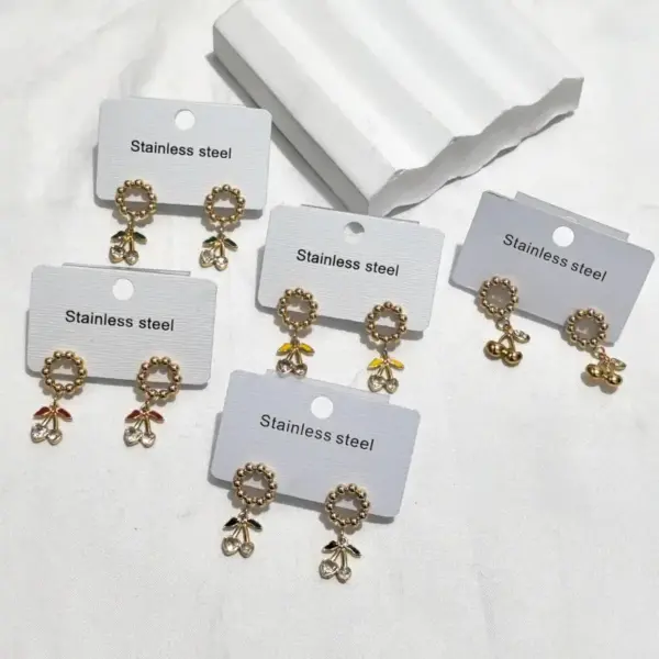 Wholesale Water Plated Imitation Gold Cherry 304 Stainless Steel Earrings For Women New Fashion Elegant Stud Earrings Circle For Shopping