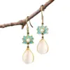 Wholesale Lotus Earrings For Women In Golden Plated Copper Featuring Freshwater Pearl Inlay
