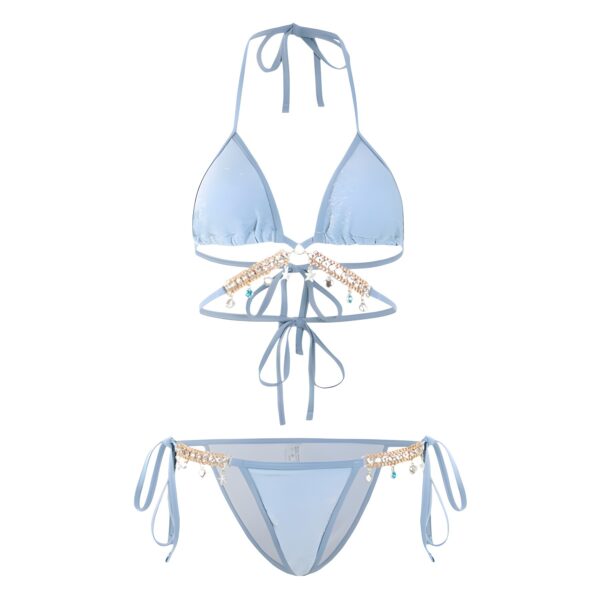 Wholesale Swimsuit Female Mermaid Diamond Chain Pure Lust Style Strap Triangle Bikini Three-Point Ins Sexy Vacation Swimsuit