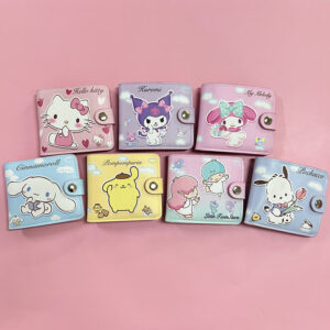 Wholesale PU Casual Short 2-fold Wallet Cloud Series Afraid of Cha Dog White Kurumi Wallet with Button Card Holder