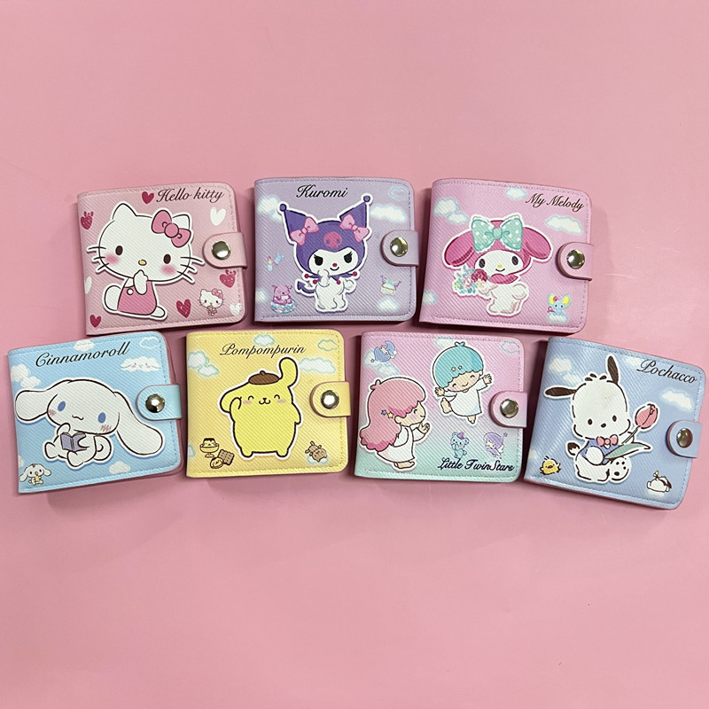 Wholesale New PU Casual Short 2-fold Wallet Cloud Series Afraid of Cha Dog White Kurumi Wallet with Button Card Holder