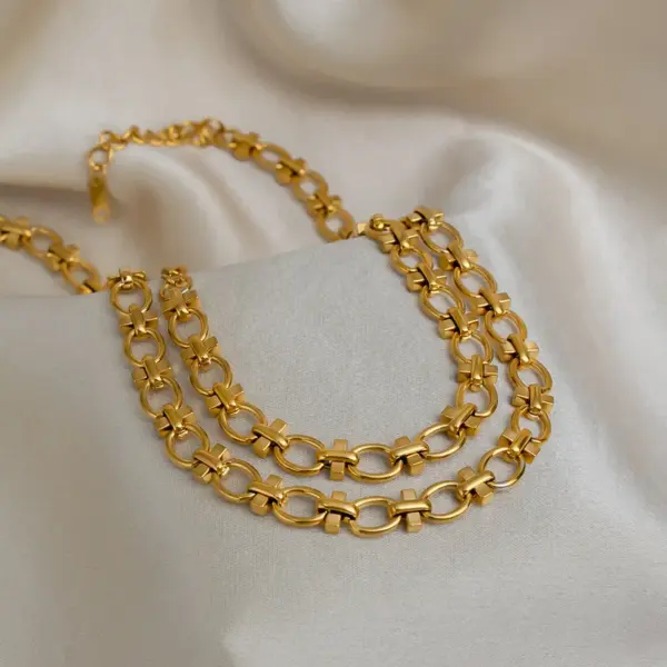 Wholesale Oval Hypoallergenic Necklace For Women With 18K Real Gold Plated 304 Stainless Steel And PVD Coated Cuban Link Chain
