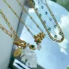 Wholesale Fresh Floral Element Feather Necklace Multifunctional Elegant Cute Handmade Titanium Steel Vacuum Gold Plated Lobster Clasp Regular Chain