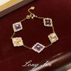 Sl096 champagne gold purple dragon crystal five flower laser bracelet