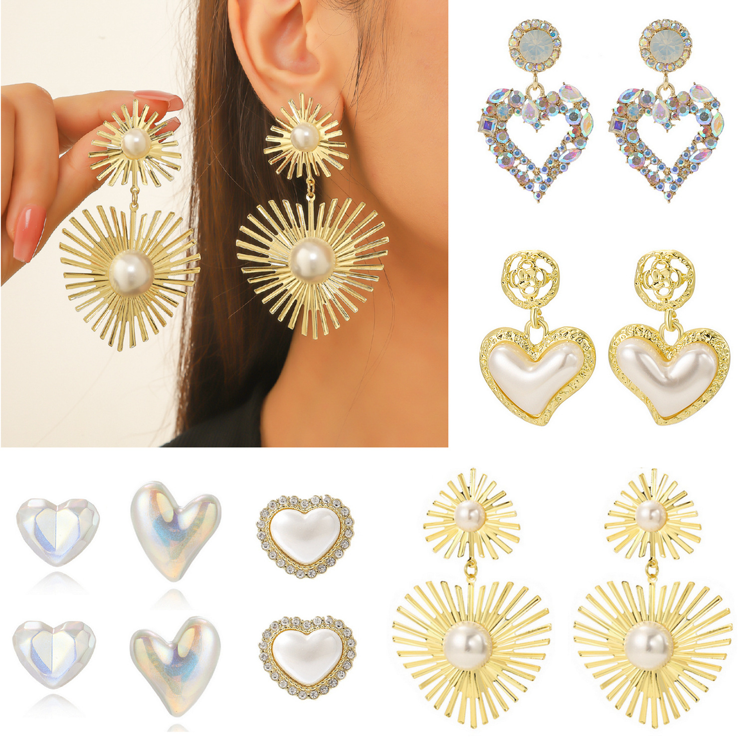 Wholesale European and American Cross-border Jewelry Hot Selling Gift Peach Heart Earrings Exaggerated Baroque Pearl Love Earrings Valentine's Day Ear