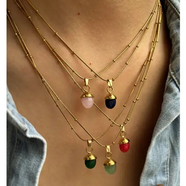 Wholesale 304 Stainless Steel SUNFLOWER (Jz001) Pearl PVD Coated Artificial Pearls Natural Stone Real Gold Plated Elegant Retro French Style Waterproof Non Tarnish Beaded Surgical Steel Snake Chain Lobster Trigger Clasp Closure Multicolor Gold Pendant Necklace