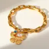 Wholesale Fashionable Butterfly Flower Pendant Bracelet 18K Gold Plated Stainless Steel Elegant Sexy Simple Style Lobster Clasp For Women