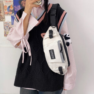 White bag + badge + panda pendant