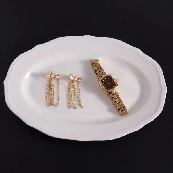 Wholesale 18K Gold Plated Jewelry 304 Stainless Steel Zircon Tassel Earrings Waterproof Non-Fading Vintage Classic Accessories