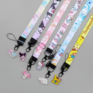 Wholesale Mobile Phone Lanyard Cute Cartoon Neck Hanging Pendant Wide Flat Woven Band Card Set Breast Plate Thermal Transfer