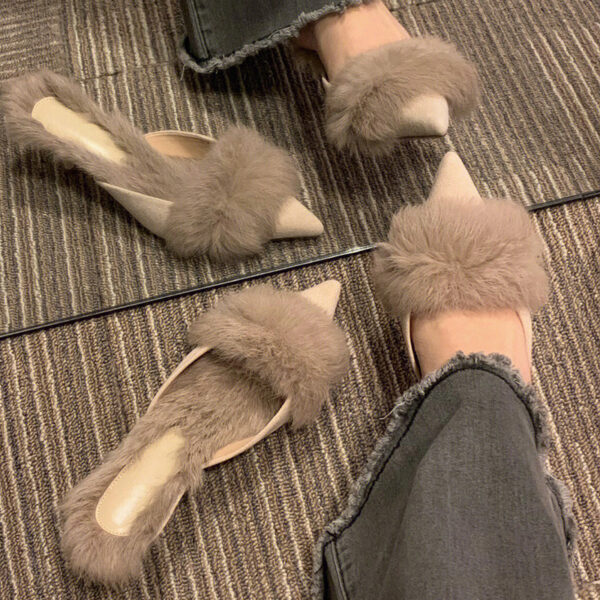 oly-3b9dc618dc94a7cdfea0e7d450c7650d Wholesale Autumn and Winter Pointed Toe Furry Warm Stiletto High Heel Half Slippers Women’s
