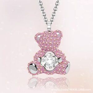 Smart pink sitting bear necklace