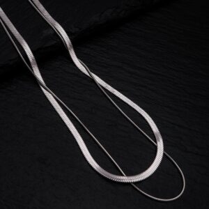 Silver double layer snake bone chain