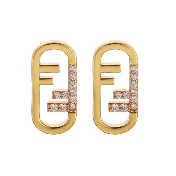 Wholesale Hypoallergenic Letter Stud Earrings For Women In Copper With KC Golden UV Plated Finish And Zircon Inlay